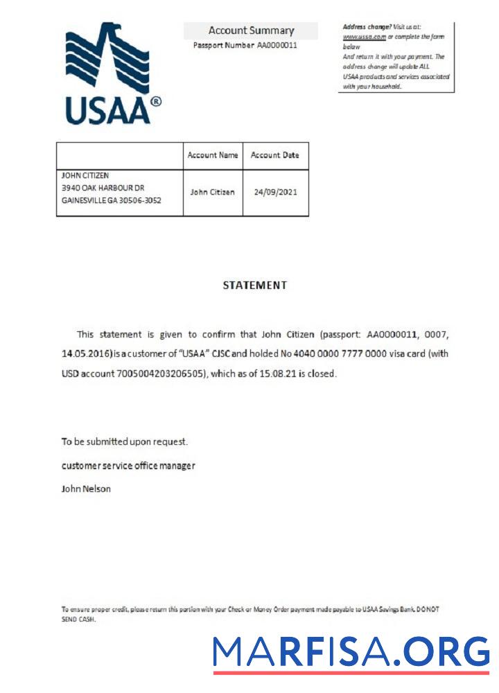 Printable USA USAA closure reference download for verification